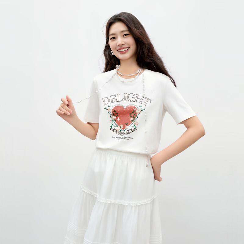 Women s 2026 Spring Round Neck Heart Print T-Shirt L