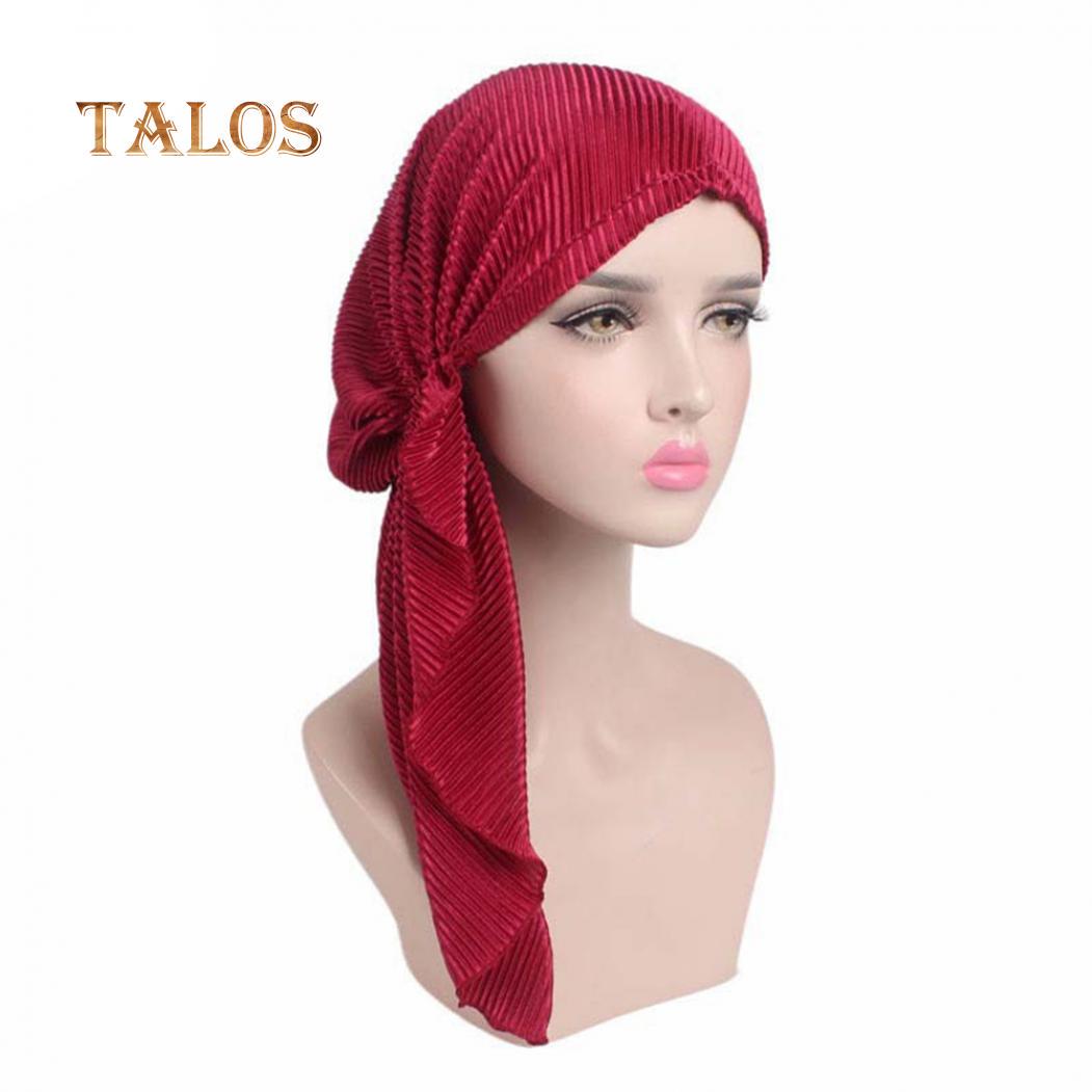 Модная женская длинная тюрбанная шапка с морщинами — фото 13