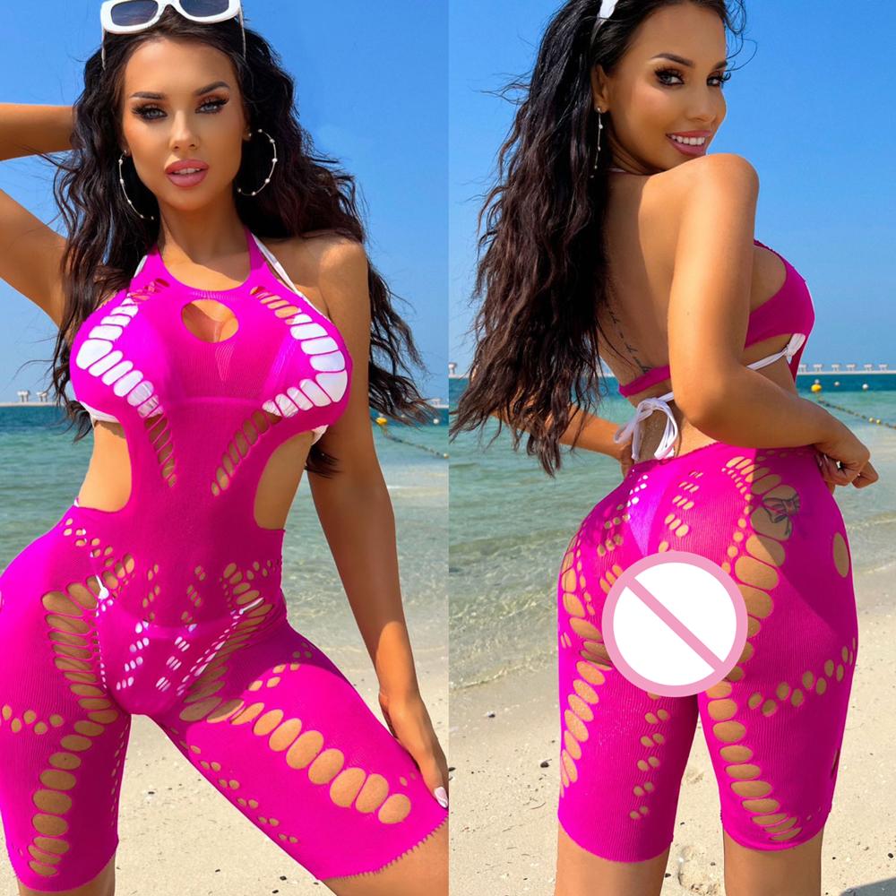 Black Sexy Bodystockings Women Fishnet Bodysuits Open Crotch Catsuits Mesh Tights Lingerie Fashion Costumes Underwear Hollow Set