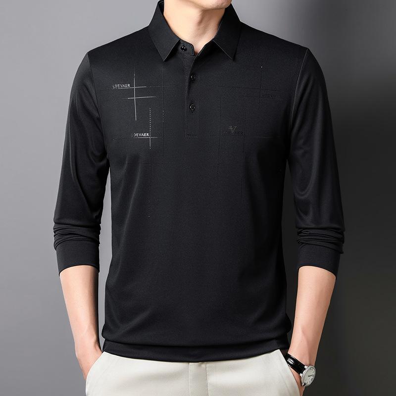 

Мужская футболка с длинными рукавами из ледяного шелка и хлопка с лазерным принтом, весна и осень, новый простой повседневный топ, универсальная рубашка-поло для мужчин XXXXL