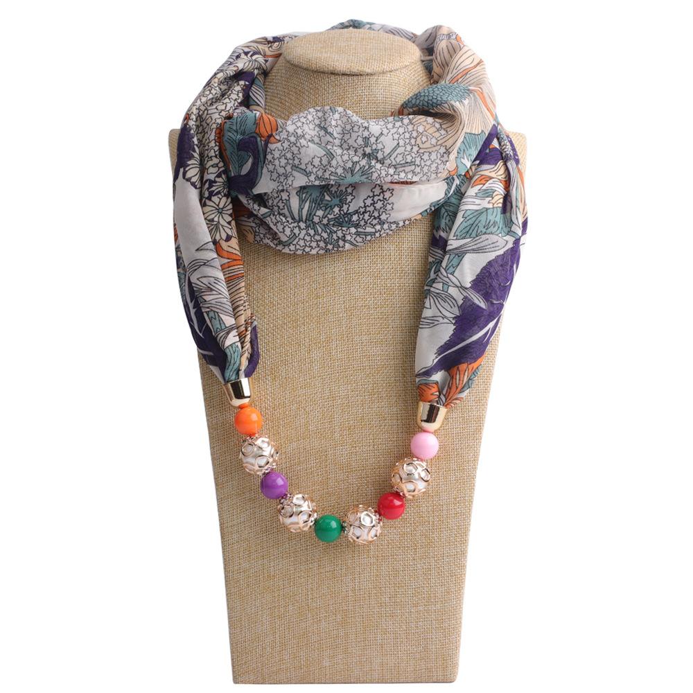 Chiffon Scarf Spring and Summer Women's Pearl Necklace Pendant Scarf Rainbow Scarf Clothing Accessories Scarf