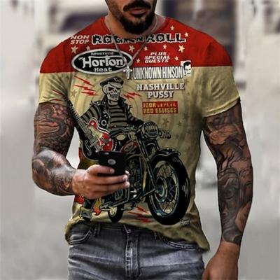 Men's Graphic Skull  Motorcycle T-Shirt Short Sleeve Tee 3D Print Crew Neck Shirt Vintage Fashion Designer Outdoor Casual Spring & Summer Clothing