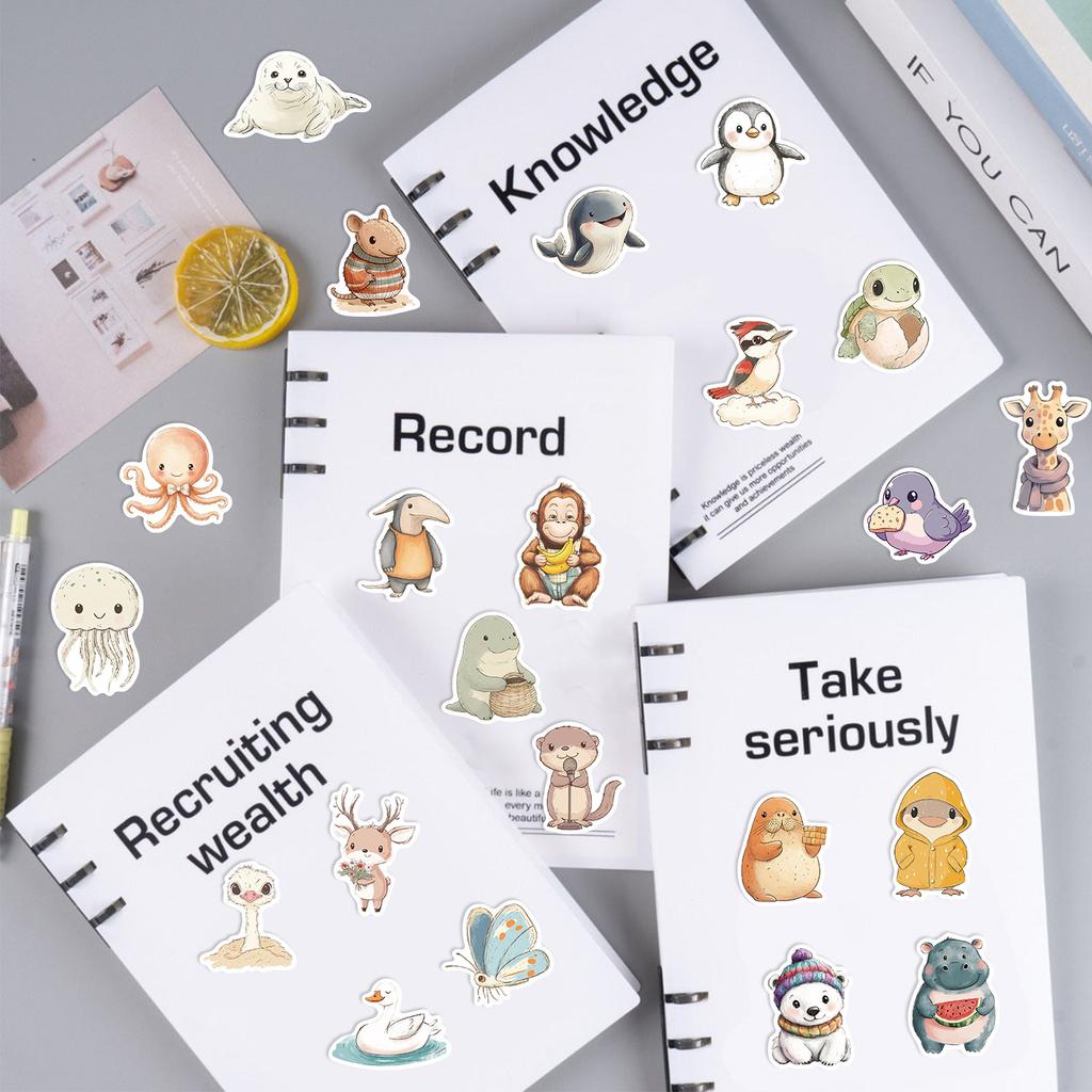 50 Cartoon Healing Animals Doodle Stickers Decorative Guitar Notebook Suitcase DIY Waterproof
