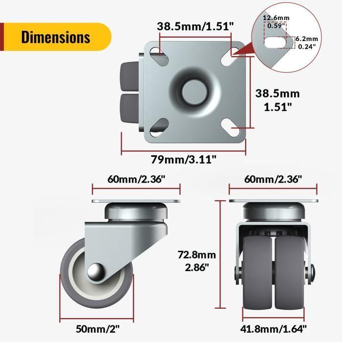 Roulette charge lourde de 50mm holkie - capacité 400kg