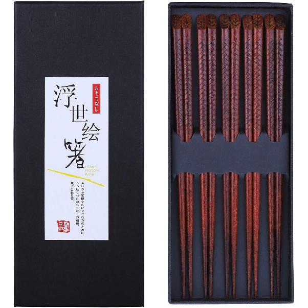 Antner 5 Pairs Natural Bamboo Chopsticks Reble Classic Japanese Style Chop Sticks Gift Sets, Dishwasher Safe, 8.8 Inch/22.5cm