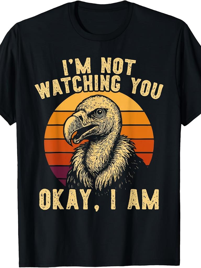 Retro Vulture Graphic T-Shirt - Funny Bird Scavenger Design with Vulture Print, Round Neck Casual Tee Suitable for - Wear, Machine Washable Apparel fo