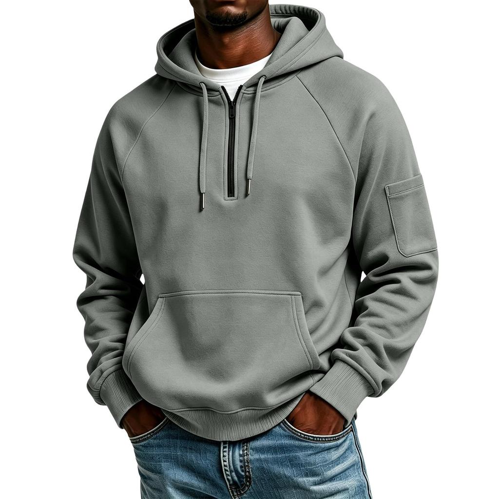 Men's Casual Raglan Long Sleeve Hooded Sweatshirt with Round Neck for Athletic and Everyday Wear