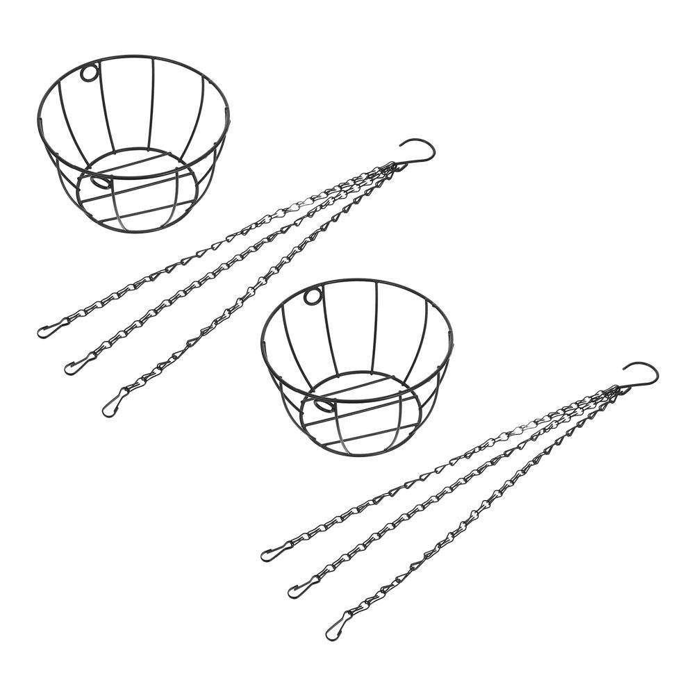 2Pcs Metal Wire Hanging Basket Round Planter Holder Chain Modern Garden Balcony Indoor Outdoor Plant Holder Flower Hanging Pots