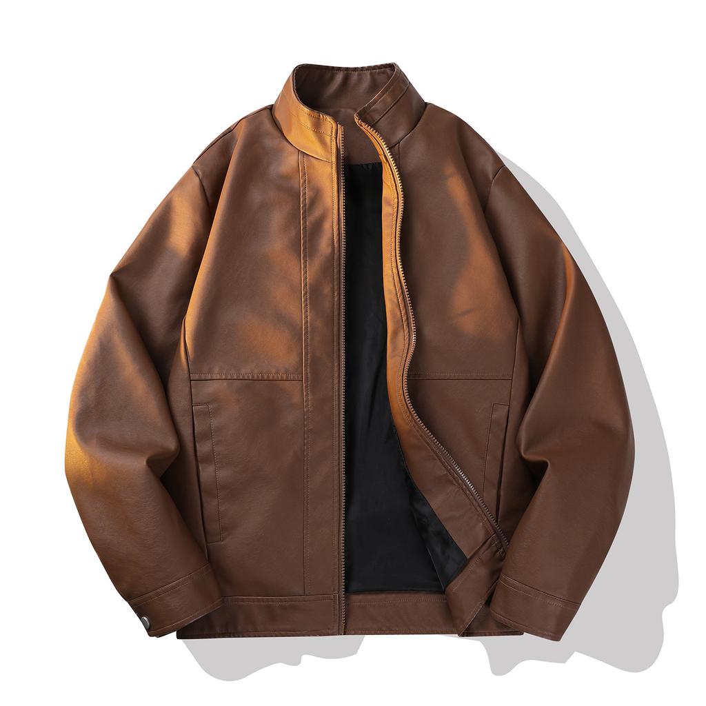 2025 New Jacket Men's Leather Jacket Stand Collar Loose Casual American Top Versatile Jacket for Women's Couples