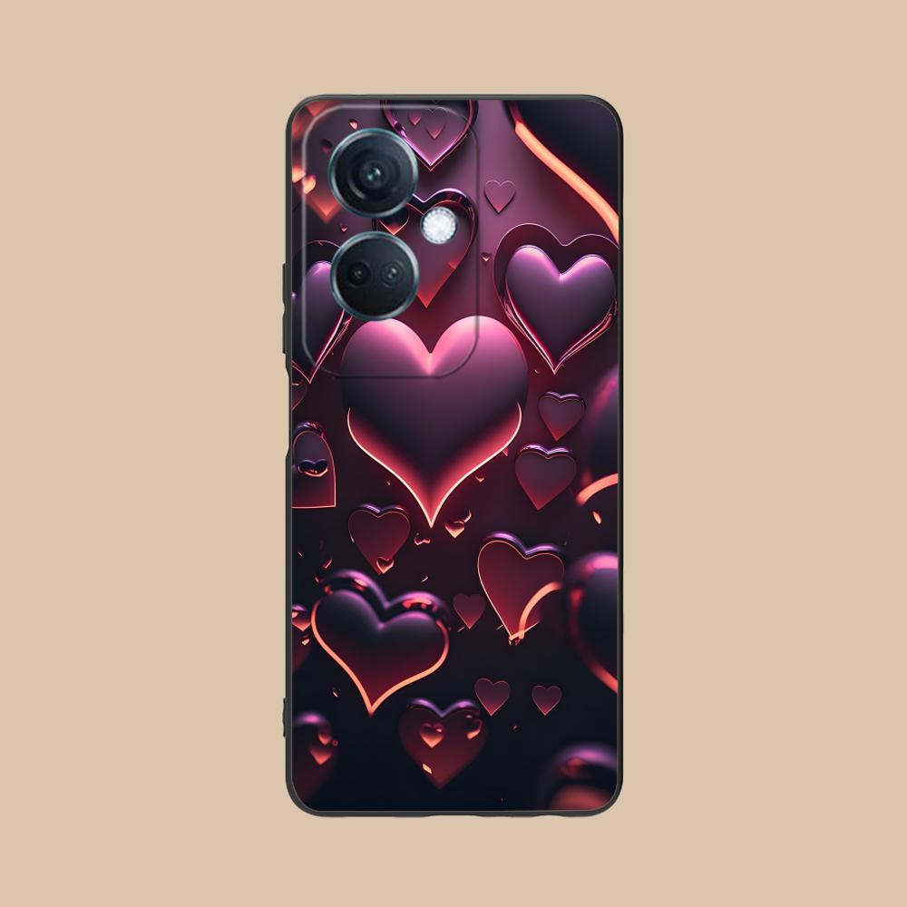 Y2K Glowing Hearts Mobile Phone Case for OPPO Reno 14 13 12 11 10 9 8 7 6 5 F T Pro 5G Colorful Printing Cover Smartphone Luxury