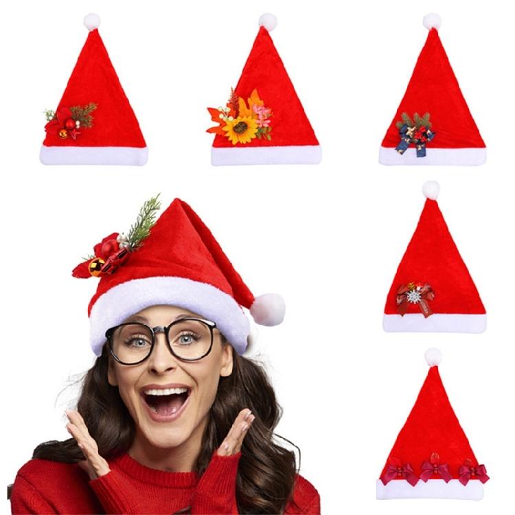 Santa Hat,Christmas Hats with Bows Xmases Holiday Hat Unisex Adults Christmas New Year Festive Holiday Party Supplies