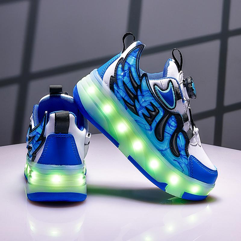 28-37 Children's Four-wheel Disassembly Into Flat Sports Shoes LED Illuminated Children's Illuminated Sports Shoes