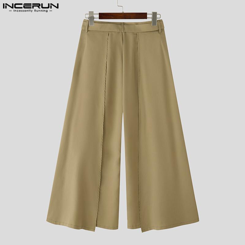 INCERUN Men Zip-up High Waist Double Layers Casual Long Wide Legs Pants Trousers