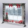 1pc Holiday Polyester Christmas Background with Snow Windows and Tree Design - Multi-purpose Holiday Decoration