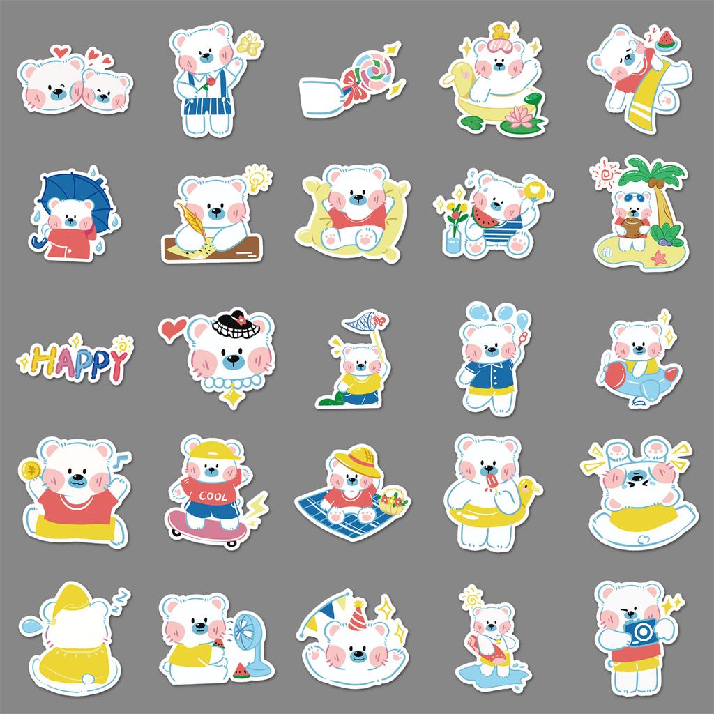 50 Bilder von kleinem weißen Bären Doodle Cartoon Niedlich Kinder Gaze Dekorative Koffer Handyhülle Aufkleber