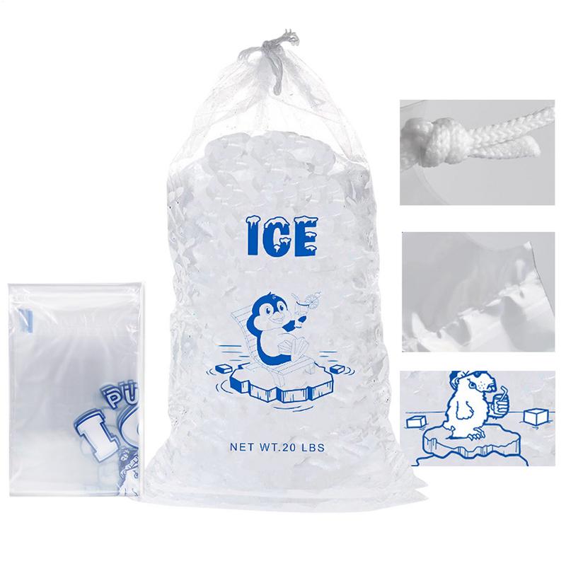 Reusable Plastic Ice Bags With Drawstring 10 Packs 8/10/20lbs Storage Bags For Ice Machine Ice Cubes Bags For Kitchen Storage