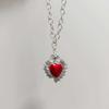 New Fashion Personality Handmade Silver Color Enamel Red Heart Pendant Necklace for Women Halloween Party Temperament Jewelry