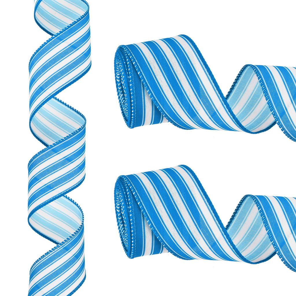 Proužkovaná stuha s drátkem Dárkové balení Lněná stuha Saténová pro Vánoční řemesla Narozeniny Svatba Festival Věnec 12 yardů x 2"