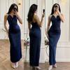 European and American women's clothing spring and summer backless neck collar sleeveless long dress waist hip wrap solid color dress
