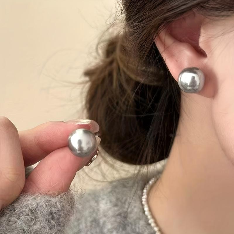 

Elegant Temperament Imitation Pearl Round Earrings, Women s Gentle Style Daily Holiday Accessories Zircon Gifts