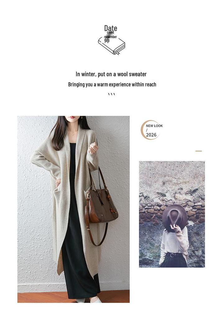 Women's Over-the-Knee Wool Cardigan: Warm, Loose, Slimming Knitwear for Autumn/Winter