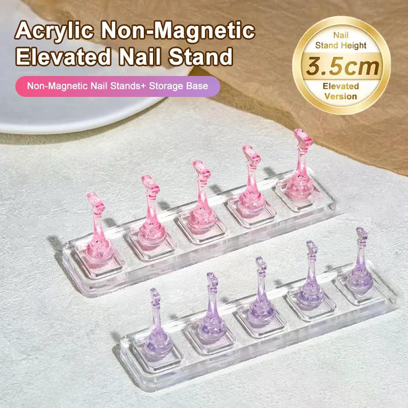 5 Grid Non-Magnetic Acrylic Nail Stand False Nail Display Stand Tips Holder For Cat Eye Gel Press On Nails Display Rack Practice