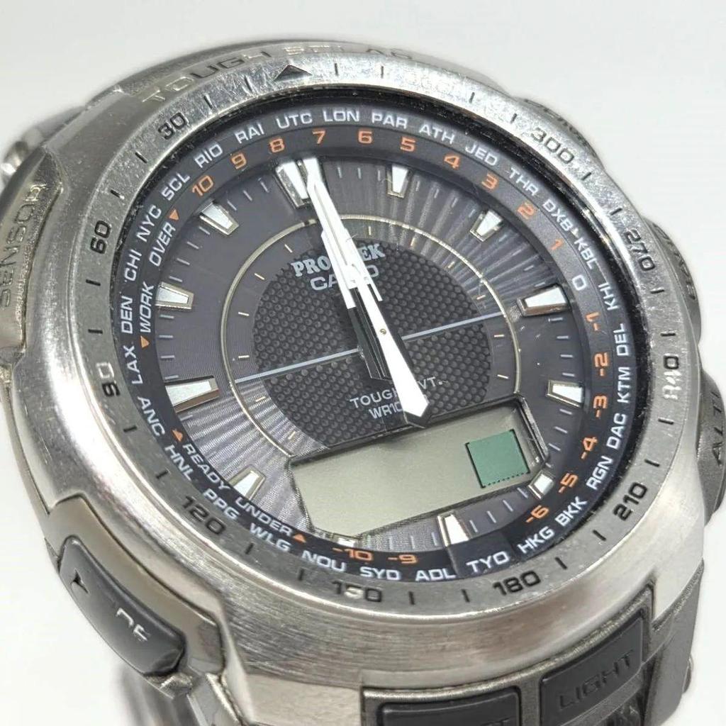 Used CASIO Casio Pro Trek PAW-5100T Solar Watch Stainless Metal Ana-Digi Men's Working Item Used008560