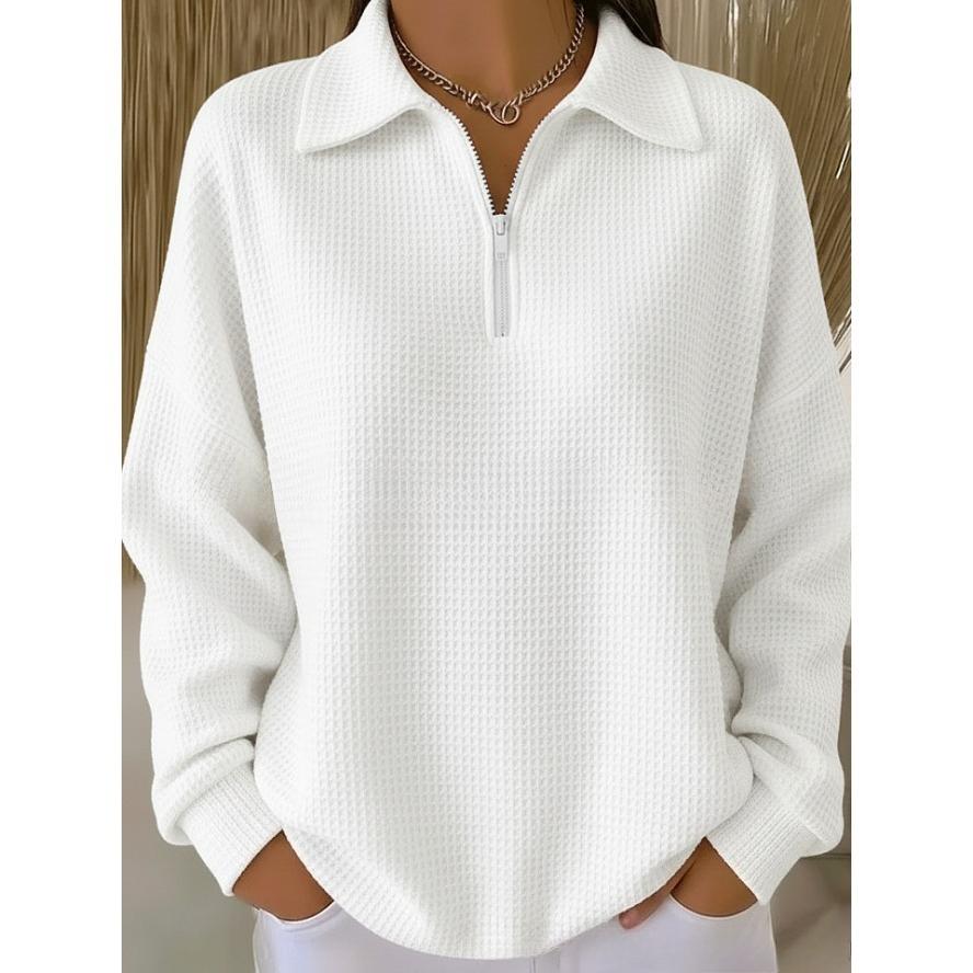 YYFS Women's Fashion Casual Solid Color Print Spring Fall Long Sleeve POLO Neck Pullovers & Long Sleeves