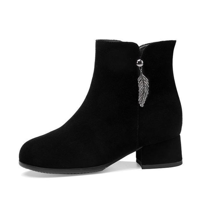 Autumn Winter Black Booties Elegant with Medium Heels Round Toe Female Short Shoes Designer Luxury New In Women's Ankle Boots