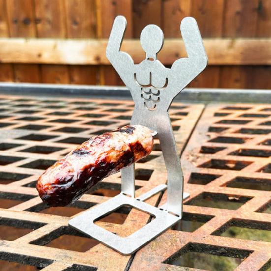 1/4Pcs Stainless Steel Sausage Stand Portable Reusable Standing Man Hot Dog Holder Outdoor Camping Barbecue Grill Accessories