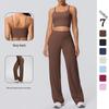Stylish Solid Color Breathable Yoga & Running Two-Piece Set with Wide-Leg Pants