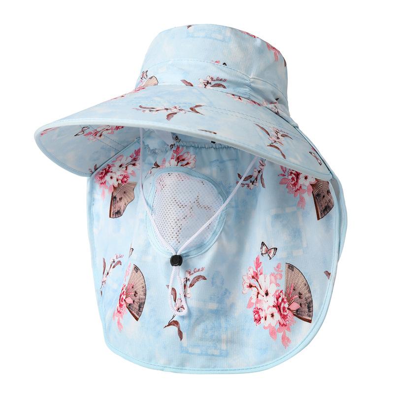 Big Eaves Tea Picking Hat Women'S Spring Summer Outdoor Sun Protection Sun Hat Face Mask Cycling Farm Hat