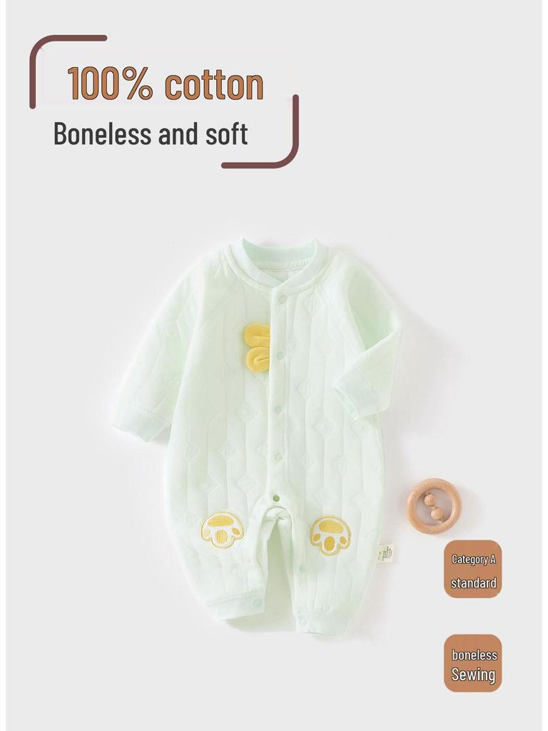 Cozy Air Cotton Baby Romper: Three-Layer Warm, Long-Sleeved Climbing Suit