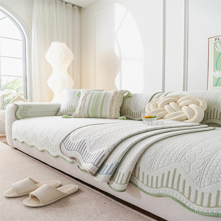 Cotton Sofa Cushion Four Seasons Universal Pastoral Style Non-Slip Sofa Towel Back Towel Cover Cloth Sofa Cushion Full Set