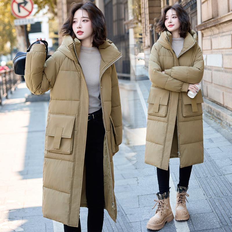 Medium and Long Cotton Clothes for Women, 2025 Winter New Style Korean Cotton-padded Clothes Over Knee Long Loose Thick Cotton-padded Coat