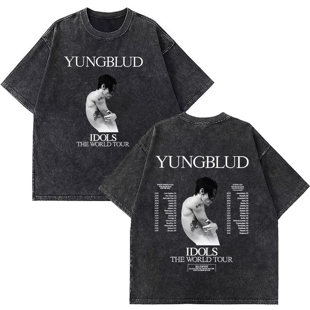 Yungblud IDOLS The World Tour Merch Retro Gewaschenes T-Shirt Herren Damen Hip Hop Rock Kurzarm T-Shirts Übergroße T-Shirts