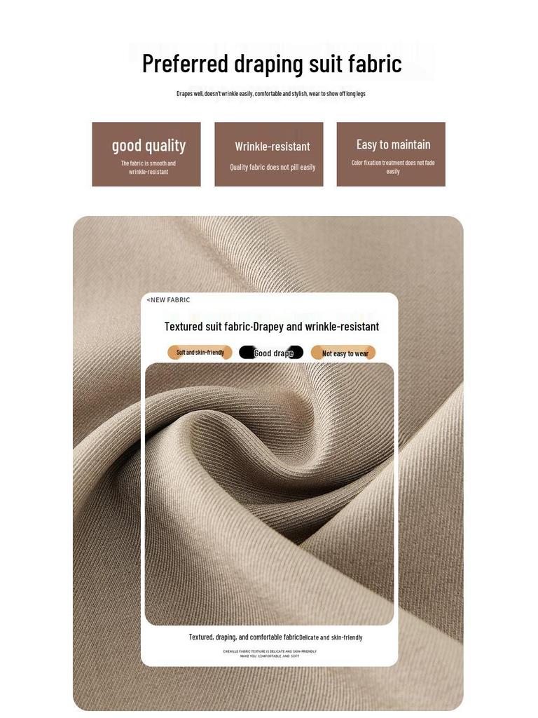 Women's Gray Wide-Leg High-Waisted Trousers - Korean Western Style, Loose Drape, Floor-Length for Spring & Autumn