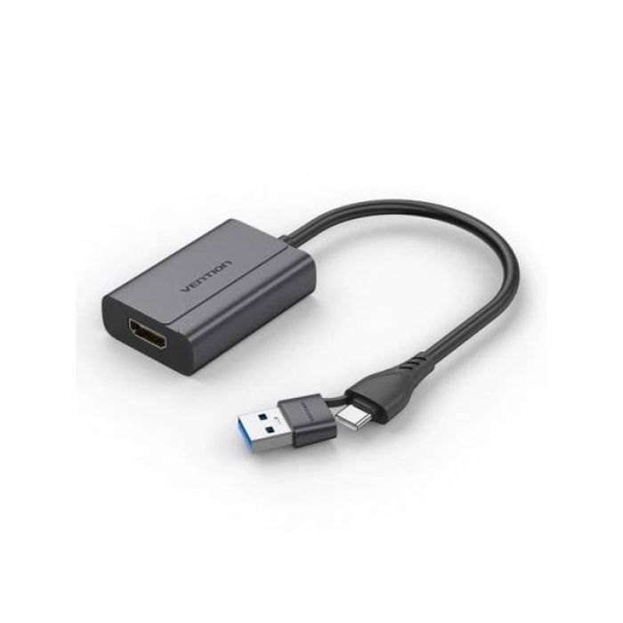 Adaptador Vention ACYHB USB-C Macho + USB-A Macho a HDMI Hembra 1080P Gris 0.15m