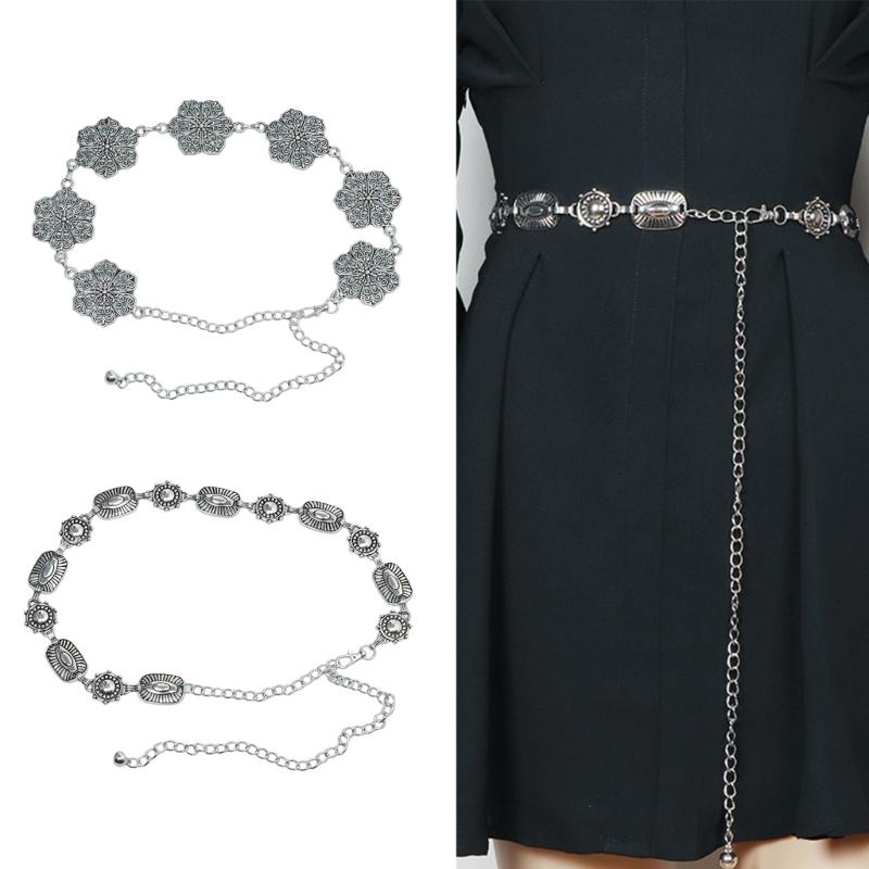 Delicate Carved Flower Buckle Waist Belt Women Coat Dress Belt Thin Waistband Shinning Ethnic Style Adjustable Belt