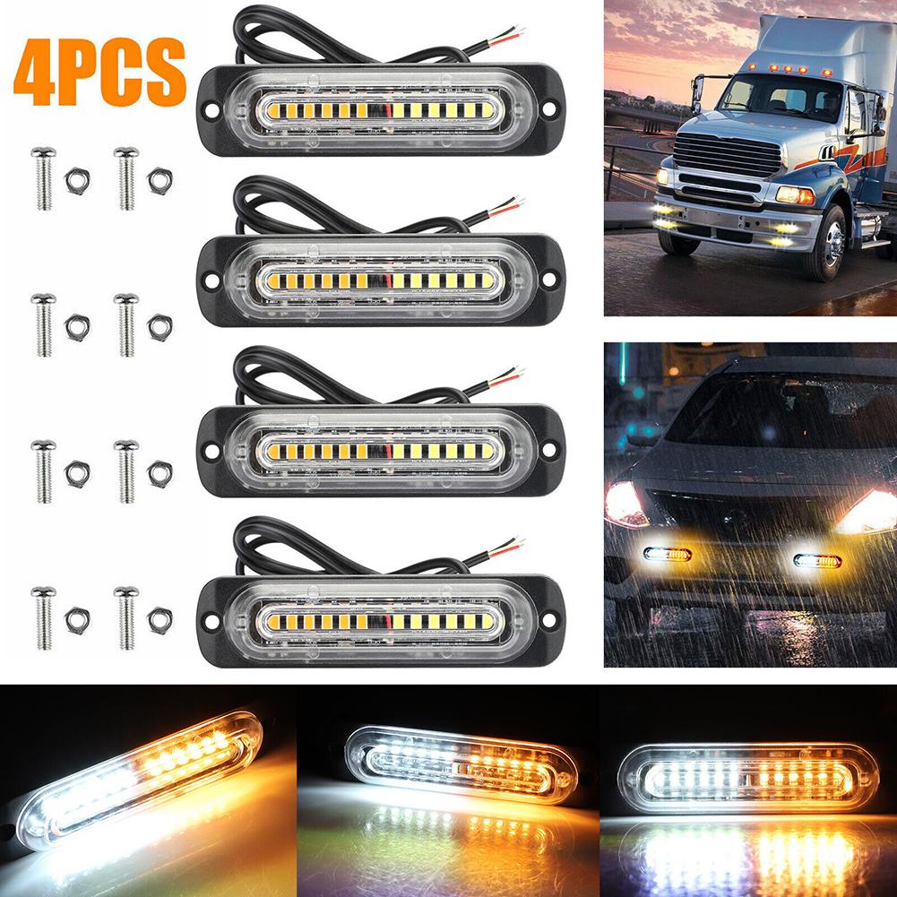 4 stk 12-led strobelys Side Nødvarsel Fare Blitslysstang 12v-24v 36w Ip68 vanntett for bil lastebil