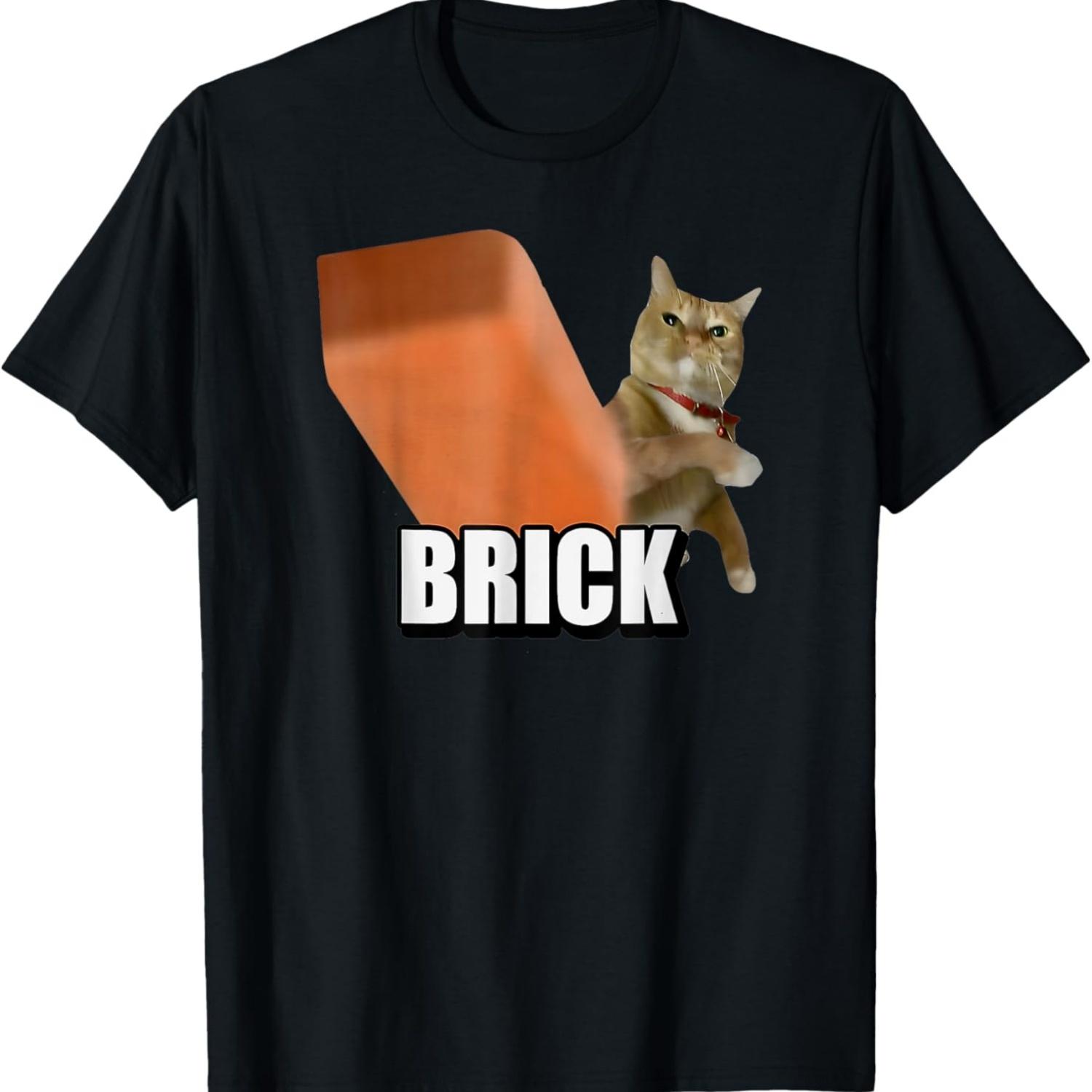 Funny Cat Throwing Brick Funny Weird Cat Meme Men Women Kids T-Shirt S