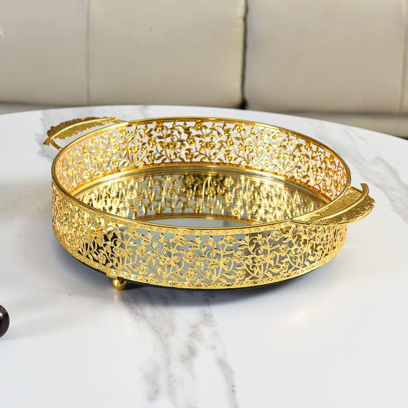 European Style Gold Metal Mirror Tray Home Multi-functional Storage Decoration Fruit Plate Glass Mirror Tray Home Decoration New