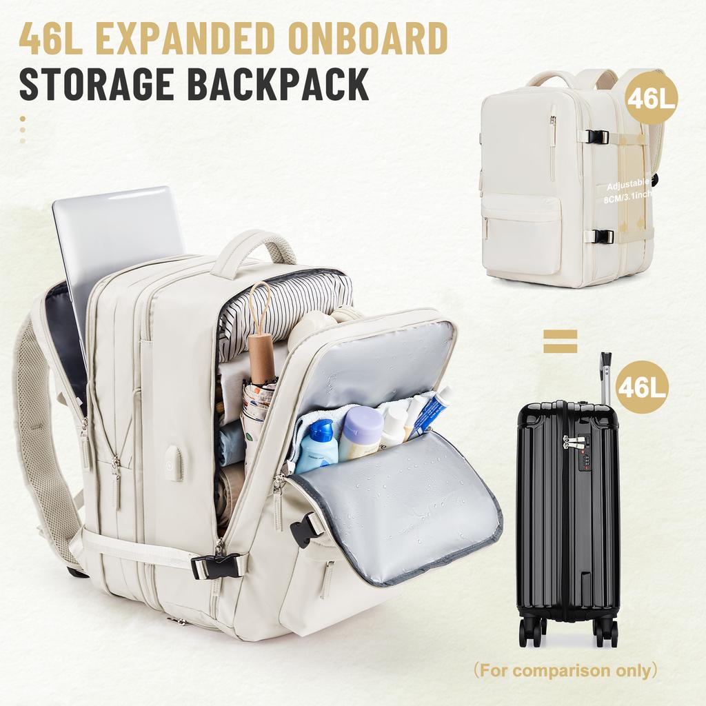 Expandable Travel Laptop Backpack for Men and Women, Large Capacity Waterproof Hand Luggage, Airplane Carry-On Bag