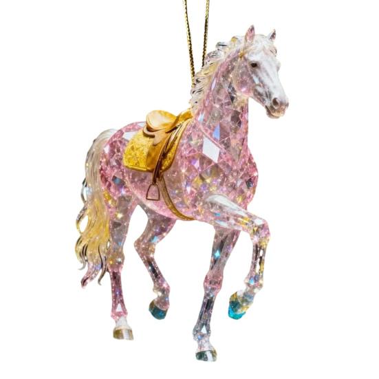 Sparkling Horse Ornament 2D Acrylic Hanging Decor Realistic Christmas Tree Horse Charm Elegant Equestrian Gift for Holiday Tree