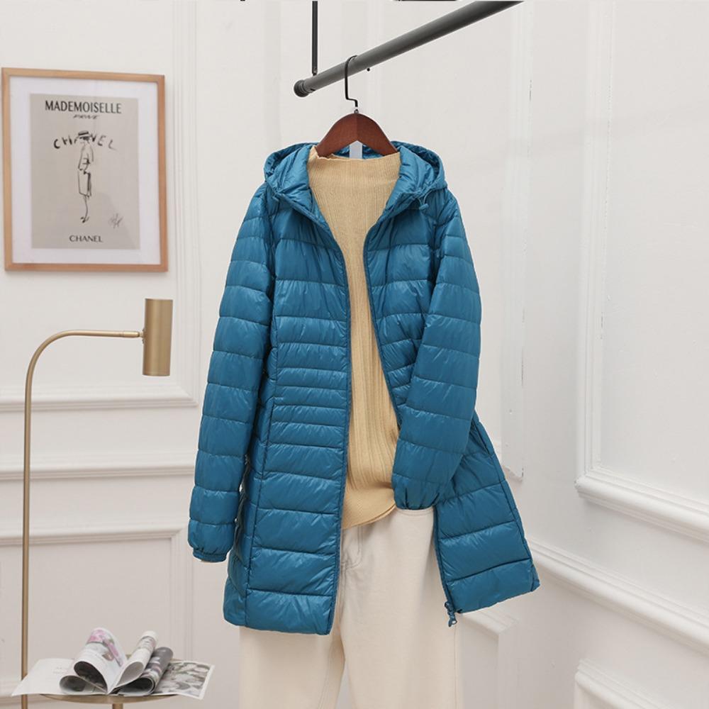 Women's Lightweight Hooded Down Jacket - Mid-Length Slim Fit Lightweight Fall/Winter Lightweight Plus Size Coat