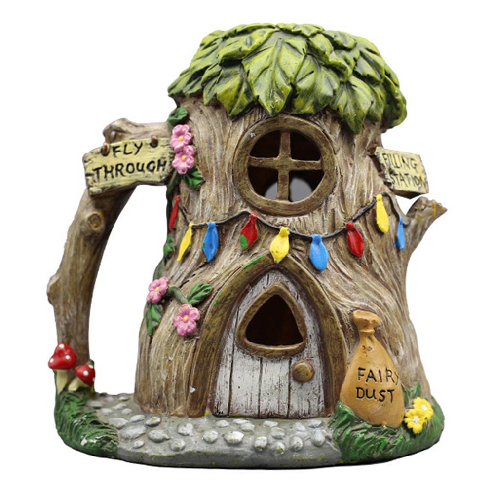 House Statue Solar Powered Led Light Resin Houses Sculptures House Figurine House Craft Miniature for Outdoor Patio Farmhouse
