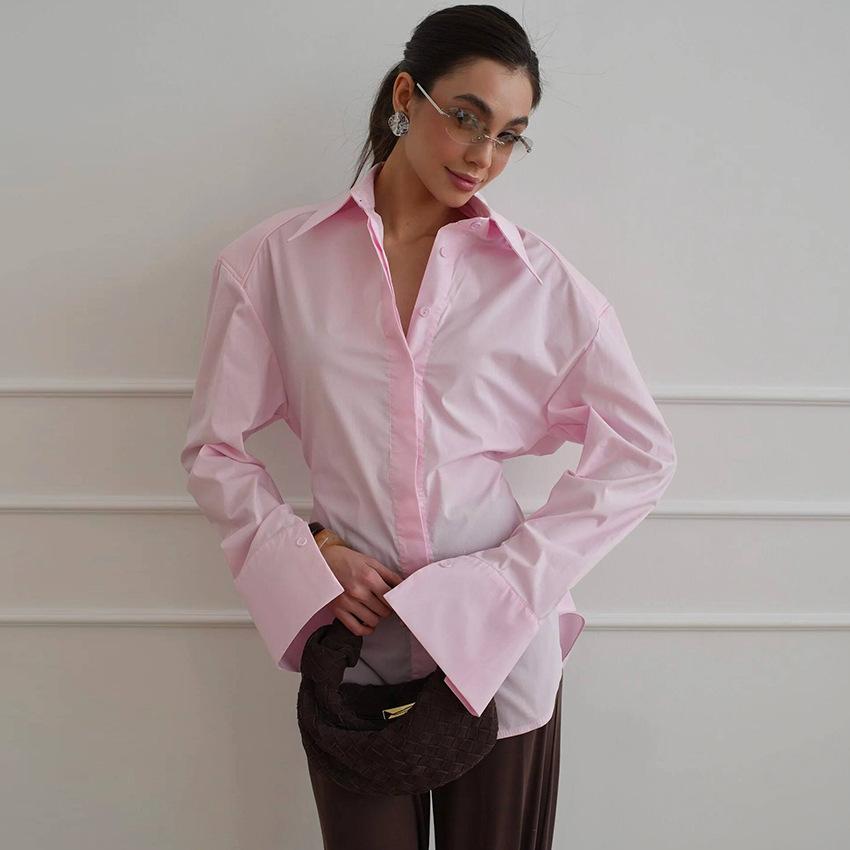 

Spring New European And American Long-Sleeve Shirt For Women Suitable For Commuting And Office Work Professional Women S Top White Shirt L рожевий