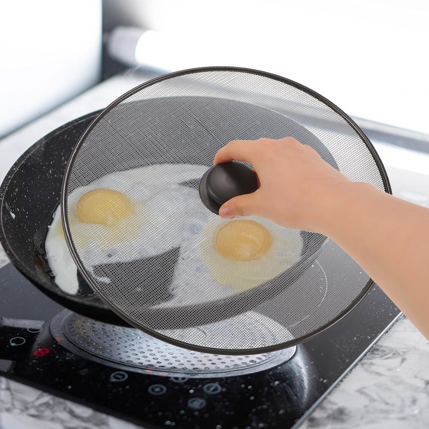 MAGICLULU Splatter Screen for Cooking - Stainless Steel Grease Splatter Guard Mesh Pan Pot Lid Cover Frying Pan Splash Guard Skillet Splatter Shield