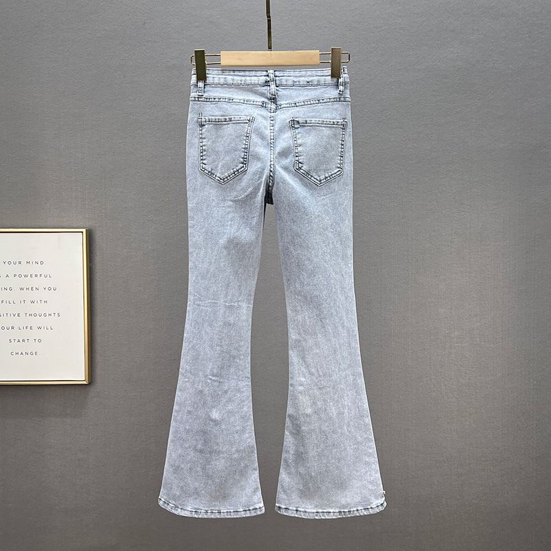 Exquisite Rhinestone Spring and Summer Clothing High Waist European Goods Denim