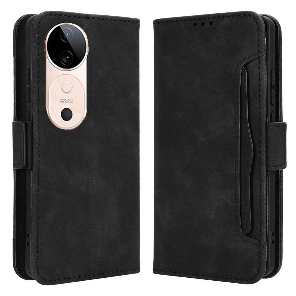 

For vivo S19 5G Case Multiple Card Slots Leather Stand Phone Cover Black